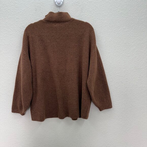 Daily Ritual Brown Ribbed 1/2 Half Zip Knit Wool Blend Sweater Womens sz Medium - Picture 8 of 10